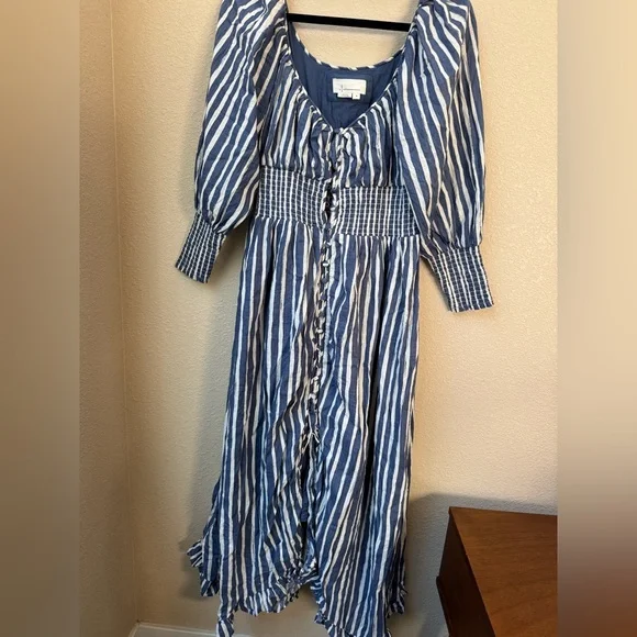 Anthropologie Navy and White Striped Long Sleeve Dress